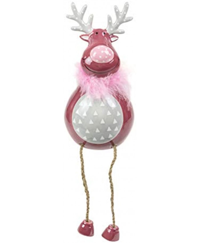 Villa d'Este Home Tivoli Trendy Christmas Reindeer Soft Legs Large with Pink Boa White saplings Measures p. 11 x h. 22.5 cm