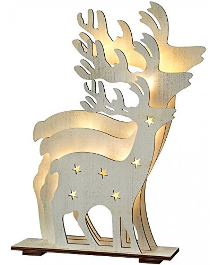 WeRChristmas Pre-Lit 3 Layer Reindeer Table Christmas Decoration Wood 30 cm White