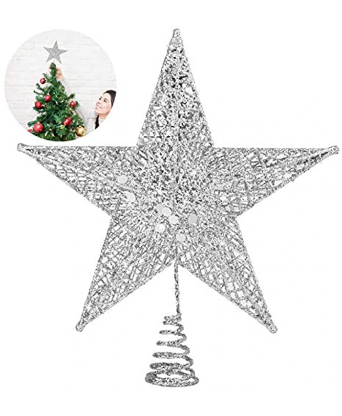 ADXCO Metal Christmas Tree Topper Star Glittered Christmas Treetop Sparkling Hallow Wire Star Treetop for Xmas Holiday Decoration