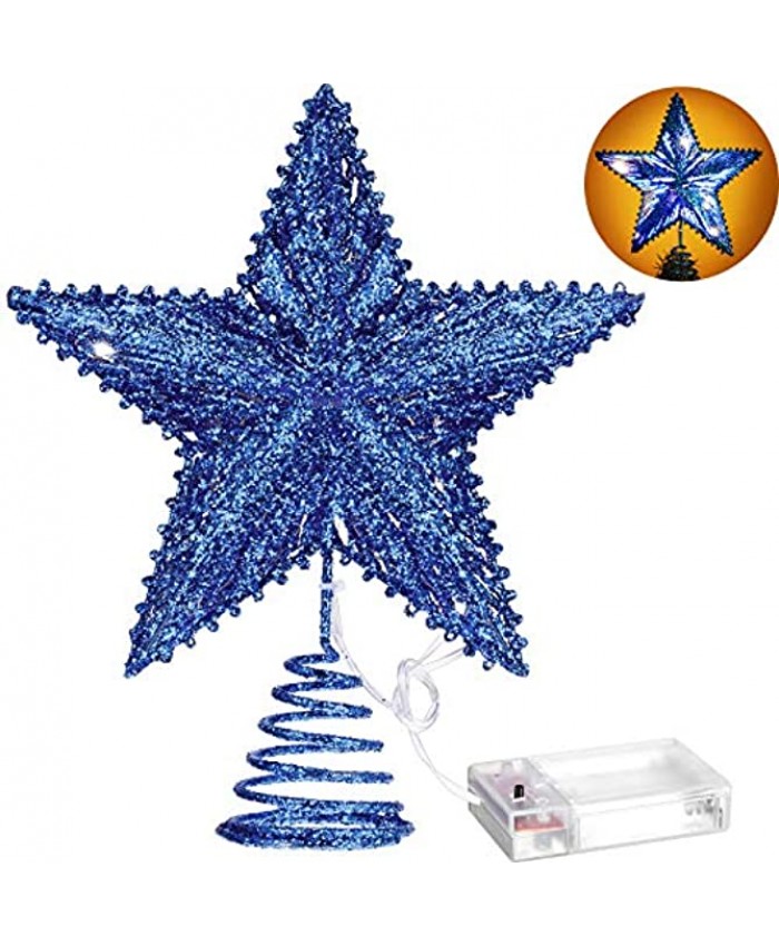 Aoriher 20 Light 10 Inches Christmas Star Tree Toppers Battery Operated Tree Topper with 20 Mini LED Lights for Christmas Holiday Seasonal Decoration Blue