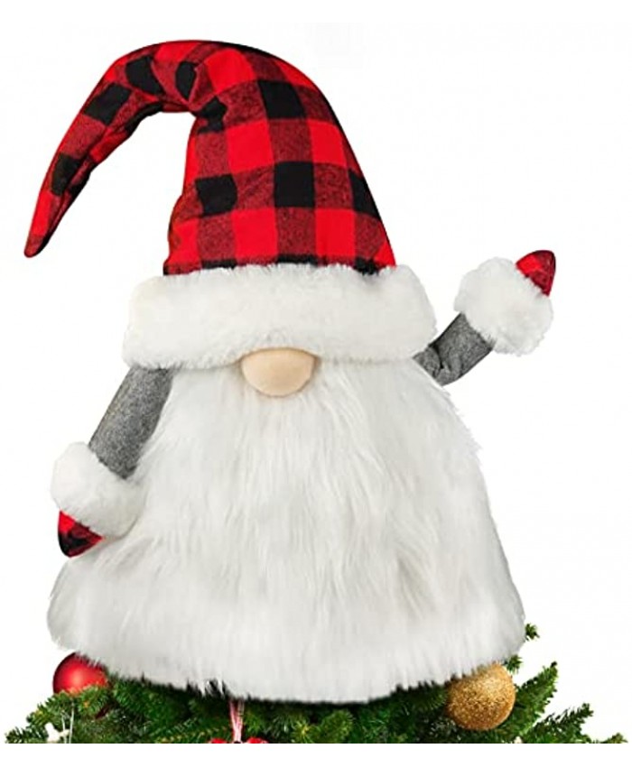 Gnome Christmas Tree Topper 27.5 Inch Large Swedish Tomte Gnome Christmas Tree Ornament Santa Gnomes Plush Scandinavian Christmas Decorations Christmas Holiday Home Decor with Plaid Hat
