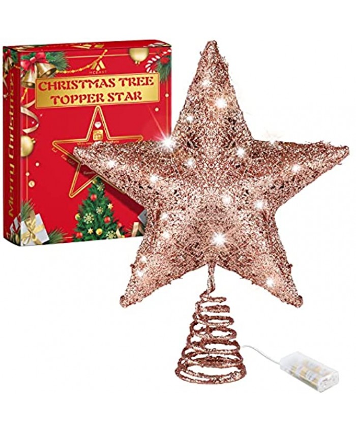 MCEAST Glitter Christmas Tree Topper Star Treetop for Christmas Decoration with LED Lights for Home Decor Holiday Ornament Rose Gold