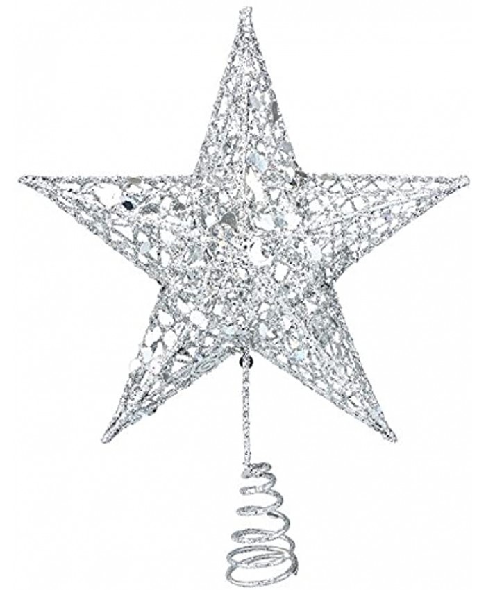 Resinta Metal Glittered Christmas Tree Topper Hallow Wire Star Topper for Christmas Tree Ornament Silver