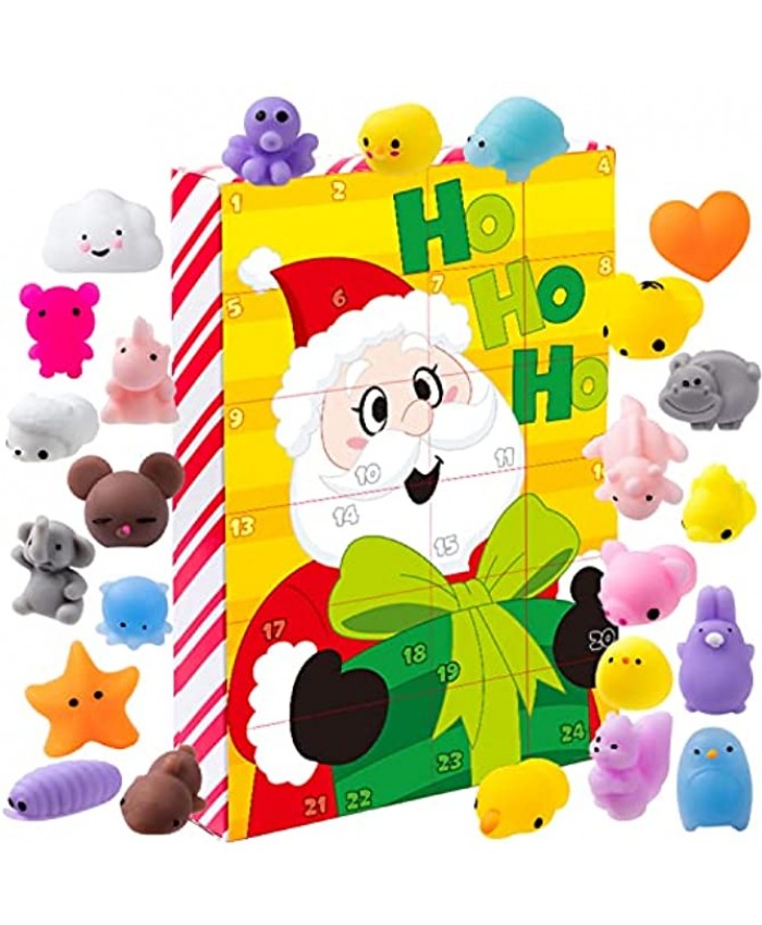 2021 24 Days Christmas Advent Calendar with Mochi Toys 6 Design Christmas Themed Countdown Puzzle Boxes Christmas Countdown Calendar with Sensory Toys for Kids Party Favors Classroom Prizes Gift