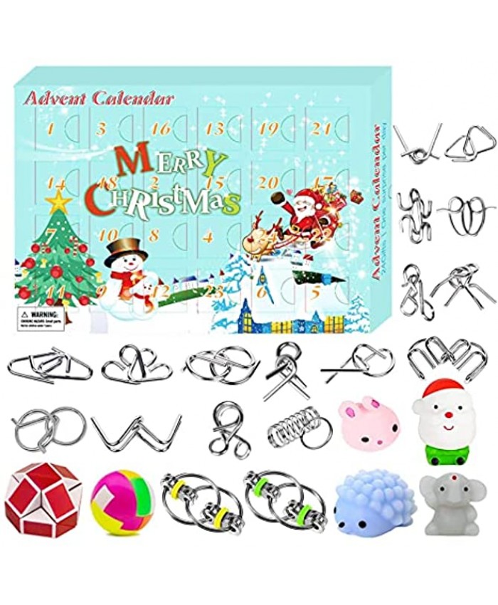 Advent Calendar 2021 for Kids Brain Teaser Puzzles and Mochi Squishy Toys 2021 Christmas Countdown Calendar Decoration Xmas Gift Box Set of 24pcs Puzzles Toy for Xmas Countdown Holiday Kids Teens Party Favor