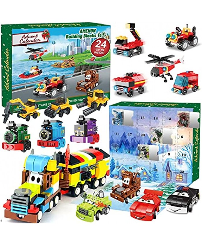 Advent Calendar 2021 with Car Stem Toys for Kids 24 Days Christmas Countdown Calendar with Train Construction Vehicle Truck Building Blocks for Boys Girls Toddler Xmas Stocking Stuffers Holiday Gifts