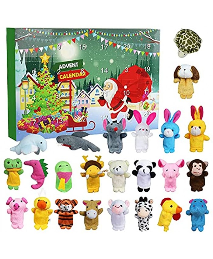 Christmas Advent Calendar 2021 for Kids 24 Days Christmas Countdown Calendar with 24 Pcs Animal Finger Puppets Plush Toys Christmas Party Favors Xmas Gifts for Toddler Boys Girls Children Teens