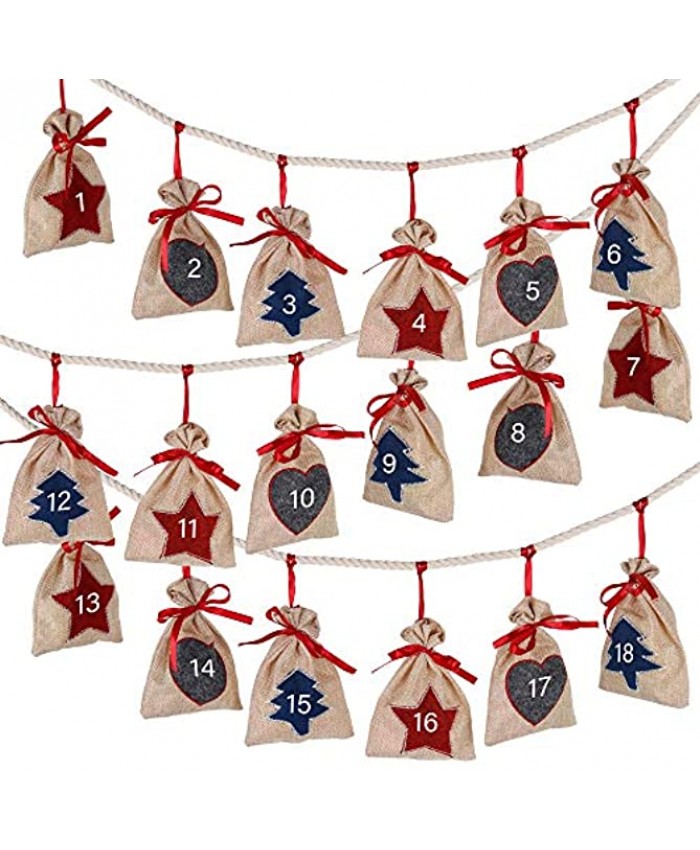 D-FantiX Christmas Advent Calendar 2021 24 Days Burlap Hanging Advent Calendars Garland Candy Gift Bags Sacks DIY Xmas Countdown Christmas Decorations for Wall Home Office