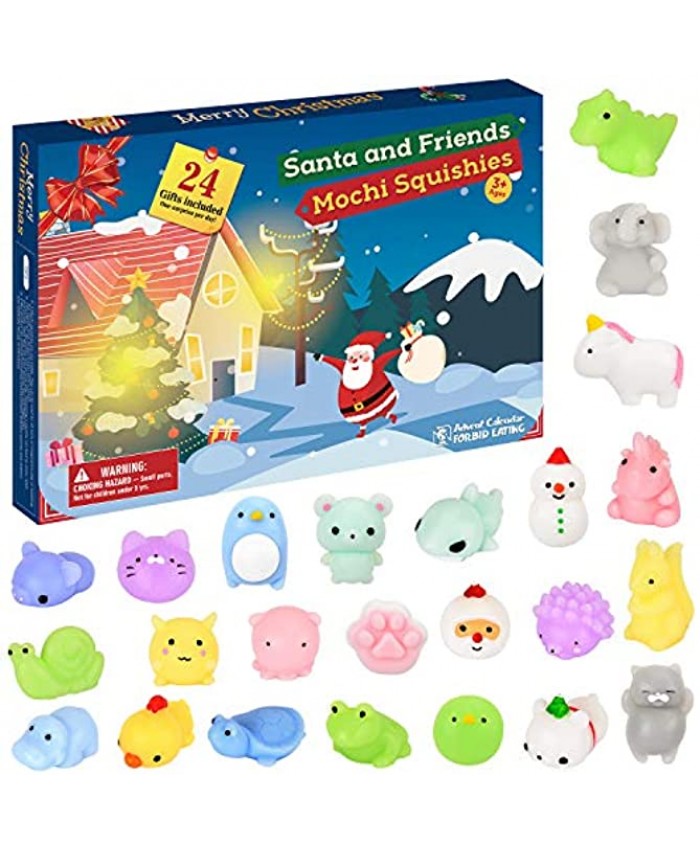 ELOVER 2021 Advent Calendar Christmas Countdown Calendar 24Pcs Kawaii Squishies Animals Relief Stress Toys Surprise Every Day for Kids and Adults