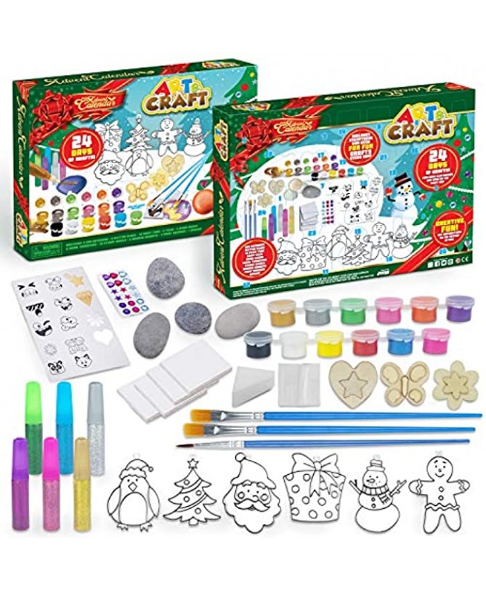 JOYIN 2021 Christmas Art and Craft Advent Calendar 24 Days Christmas Countdown Advent Calendar with Christmas Craft Kit Including Wooden Art Rock Painting Wooden Magnets and Painting Supplies