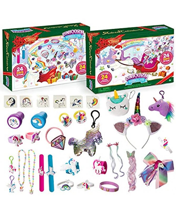 JOYIN Christmas 24 Days Countdown Advent Calendar with 47 Unicorn Accessories Including Jewelry Stickers Stamps Rings and More for Boys Girls Kids and Toddlers Xmas Party Favor Gifts