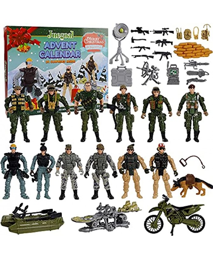 Juegoal Advent Calendar 2021 for Boys Christmas Countdown Toy Calendars with 24 Different Military Army Man Gear Accessories Toys for Kids Toddlers Teen Soldier Action Figures Party Favors Gifts