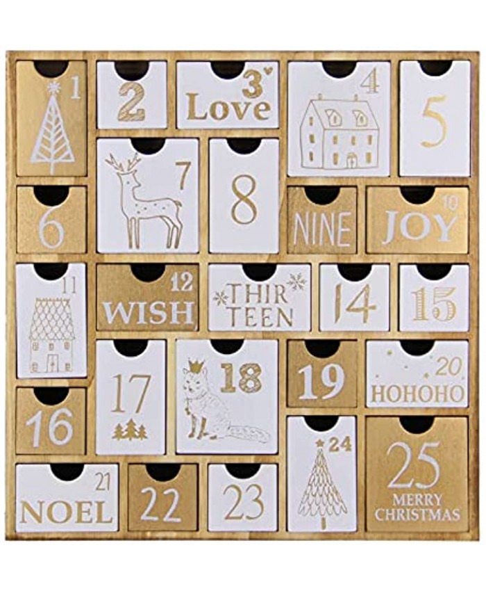 Juegoal Advent Calendar with 25 Drawers Countdown to Christmas Refillable Wooden Advent Xmas Gift for Kids 12 Inches Tall