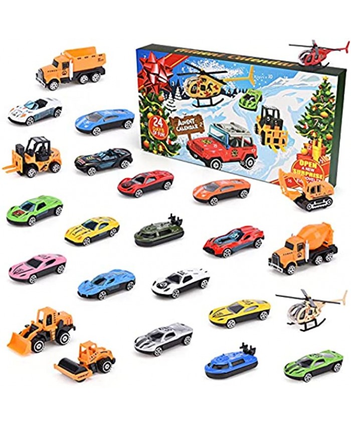 KABOER Christmas Advent Calendar 2021 Kids Advent Calendar Countdown Calendar with Alloy Metal Die Cast Helicopters Vehicles Toys Christmas 24 Days Count Down Gift