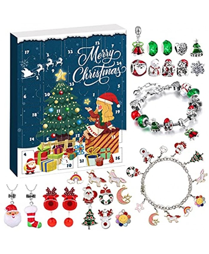 MOVINPE Bracelet Advent Calendar for Girls 2021 Christmas DIY Beads Charms of 2 Bracelet 24 Days Countdown to Christmas Holiday Xmas Surprise Gift for Daughter Teens Girl