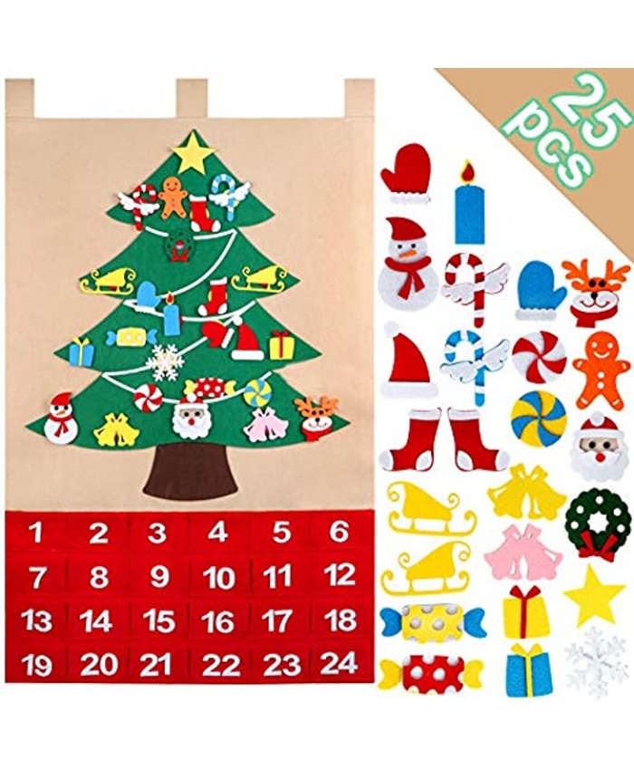 OurWarm Christmas Advent Calendar 2021 Kids 24 Days Christmas Countdown Calendar Felt Christmas Tree for Toddlers with Pocket 25 Christmas Ornaments for Christmas Toddler Gifts & Holiday Decorations