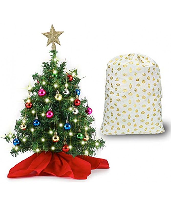 20" Tabletop Mini Christmas Tree Set with Clear LED Lights Star Treetop and Ornaments Best DIY Christmas Decorations Storage Bag Included