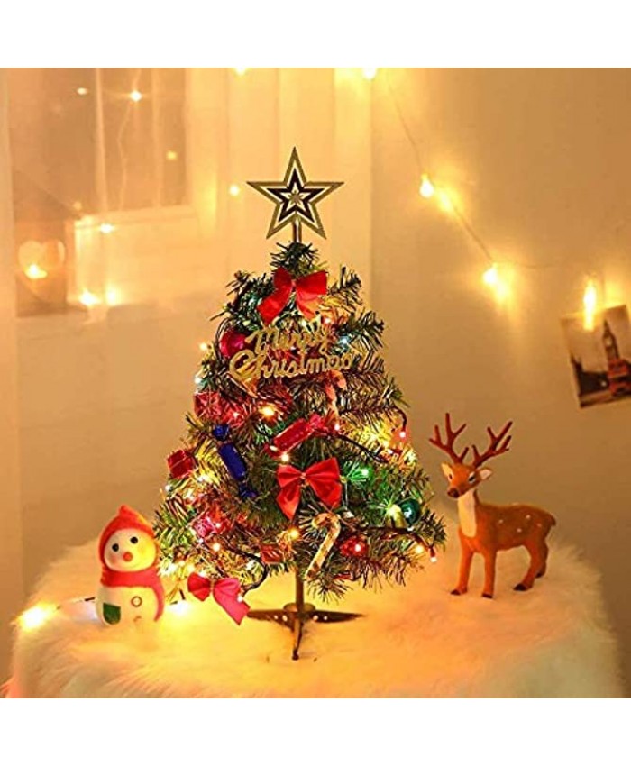 23.6" 60cm Small Tabletop Xmas Tree Artificial Mini Christmas Pine Tree with LED String Lights & OrnamentsPackage with Battery