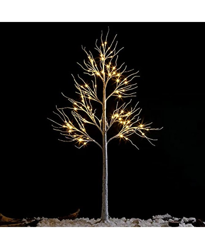 6 Feet White Birch Tree Decoration with 96 LED Lights for Christmas and Holiday Decoration Festival Party Indoor and Outdoor Decor