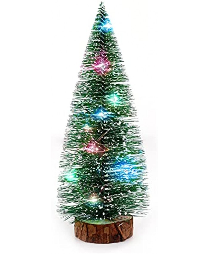 ANMINY Mini Christmas Tree 8" Tabletop Artificial Small Miniature Pine Snowfall Xmas Trees with LED String Lights Wooden Base for Desk Home Office Holiday Season Decorations Photography Multicolor