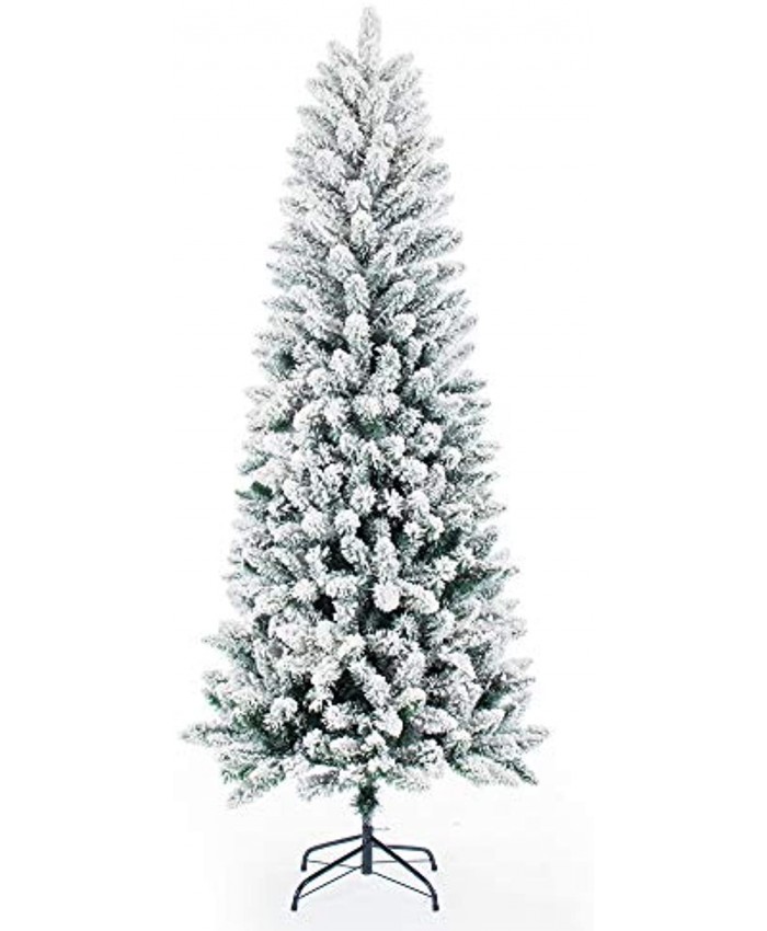 Artificial Christmas Trees,Classic Pencil Tree with White Snow Flocked,Unlit 5 6 7FT