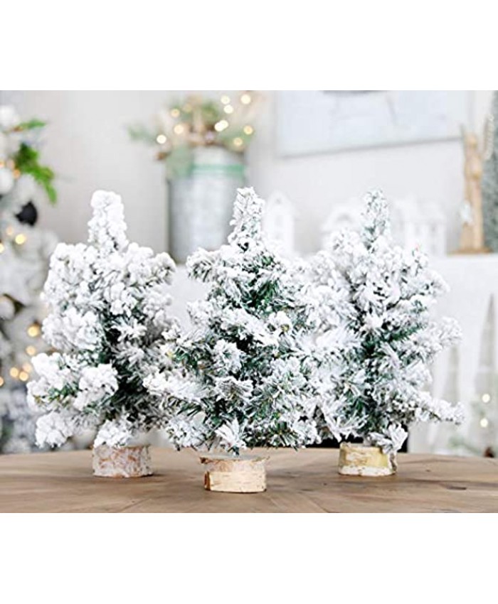 AuldHome Mini Christmas Trees 3-Pack 10-Inch Flocked; Canadian Pine Greenery Tabletop Holiday Decor