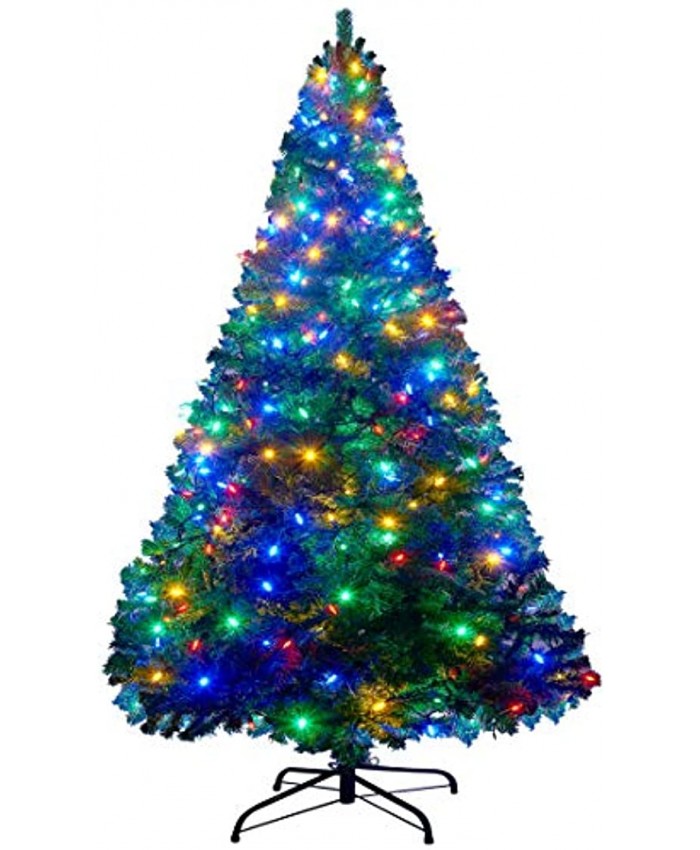Blissun 6 ft Artificial Christmas Tree with 300 LED Multicolor String Lights NOT Pre-Strung 8 Lighting Modes Xmas Pine Tree for Indoor and Outdoor Holiday Christmas Decorations 850 Tips