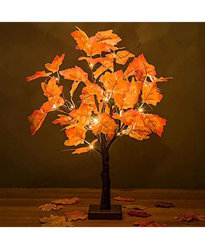 DearHouse 23 inch Lighted Fall Maple Tree Battry Operated Tabletop Artificial Autumn Tree for Home Festival Decoration 24 Warm White LED Light