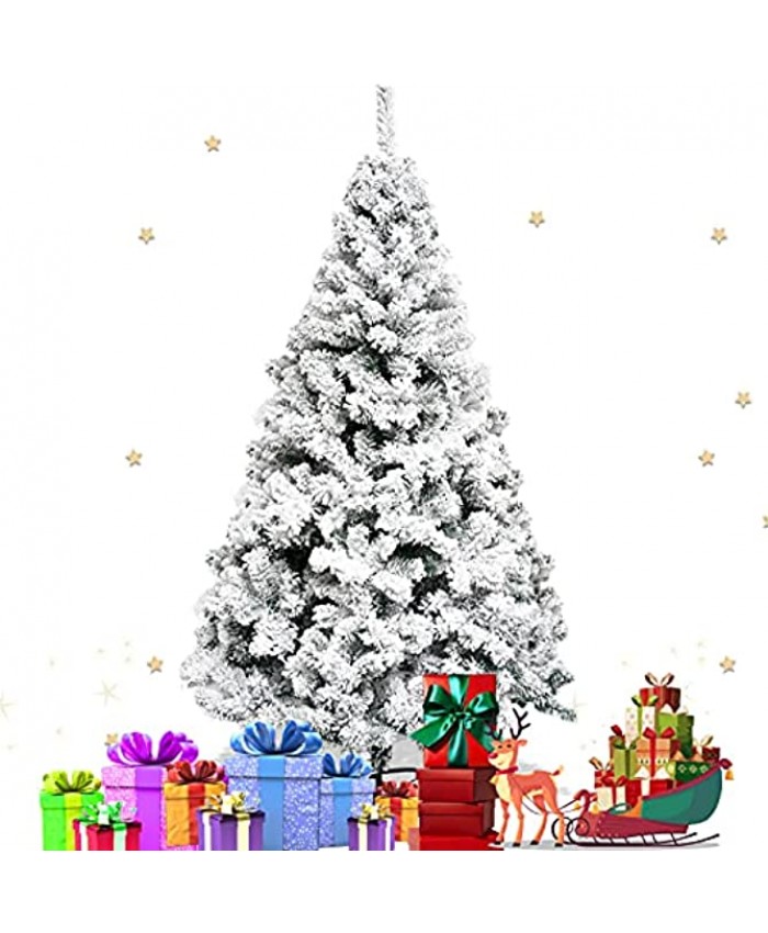 Flocked Christmas Tree 6ft Fake Snow Christmas Tree White Artificial Xmas Tree Unlit Pine Christmas Tree for Holiday Festival Christmas Decoration with Metal Stand