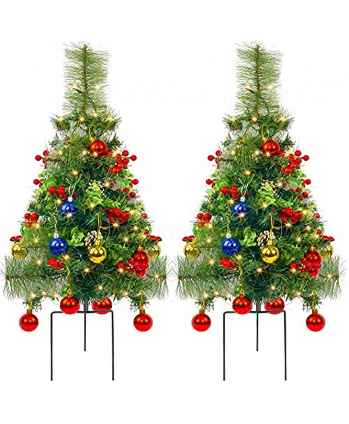 FUNPENY Set of 2 30 Inch Pathway Christmas Tree Decorations Outdoor Battery Operated Pre-Lit Small Christmas Tree with 50 LED Lights for Home Yard Porch Garden Party Decor Clearance
