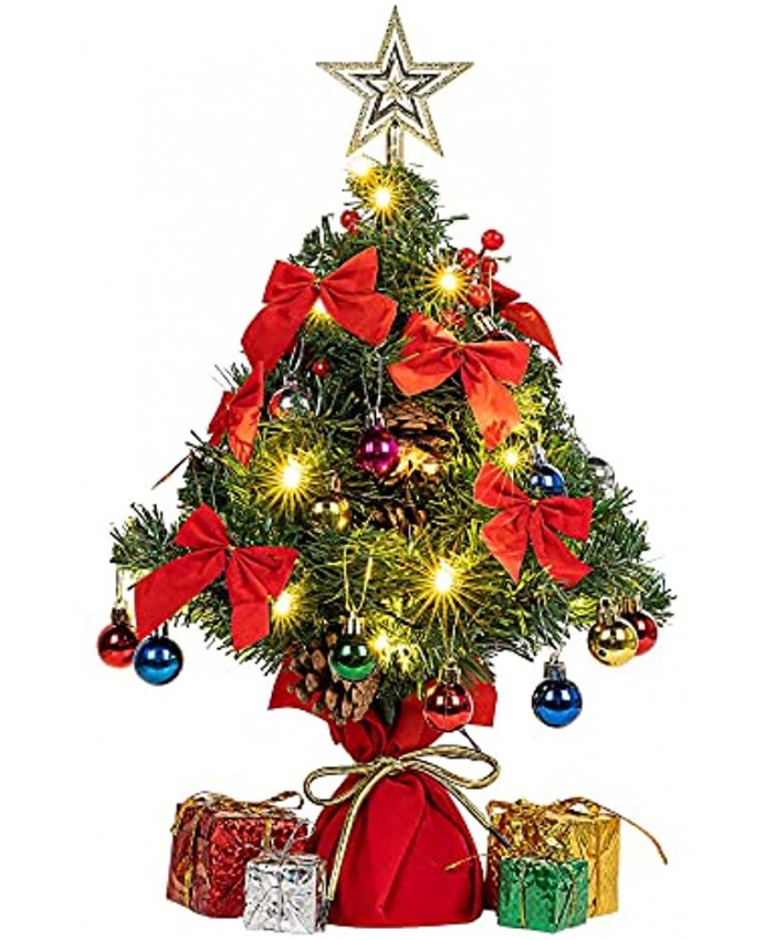 Hoojo 2 FT Tabletop Small Christmas Tree with Lights Battery Operated Mini Artificial Xmas Tree Includes 30 Small LED Lights and Cloth Bag Base for Holiday Indoor Decorations