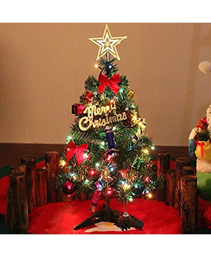 Mini Xmas Tree 24" 60cm Artificial Small Tabletop Christmas Pine Tree with LED String Lights & Ornaments for Holiday Home Office Decoration