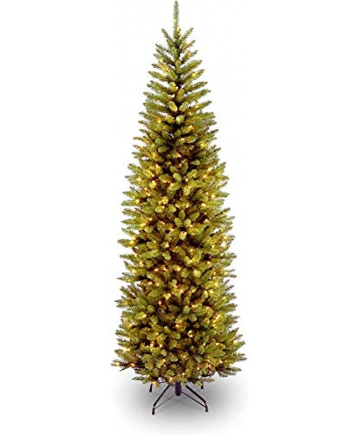 National Tree Company Artificial Pre-Lit Slim Christmas Tree Green Kingswood Fir White Lights Includes Stand 7.5 Feet