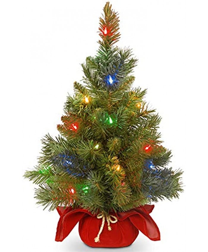 National Tree Company Pre-lit Artificial Mini Christmas Tree | Includes Multi-Color LED Lights and Cloth Bag Base | Majestic Fir 2 ft