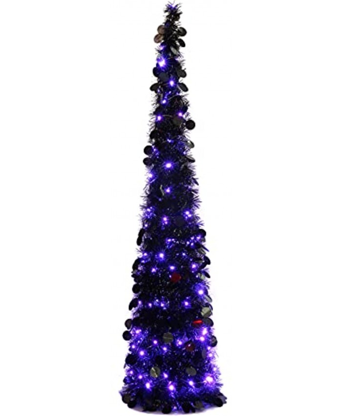 Orgrimmar 5FT Artificial Halloween Christmas Tree Pop Up Christmas Tree Tinsel Coastal Pencil Tree for Holiday Home Party Decoration Black