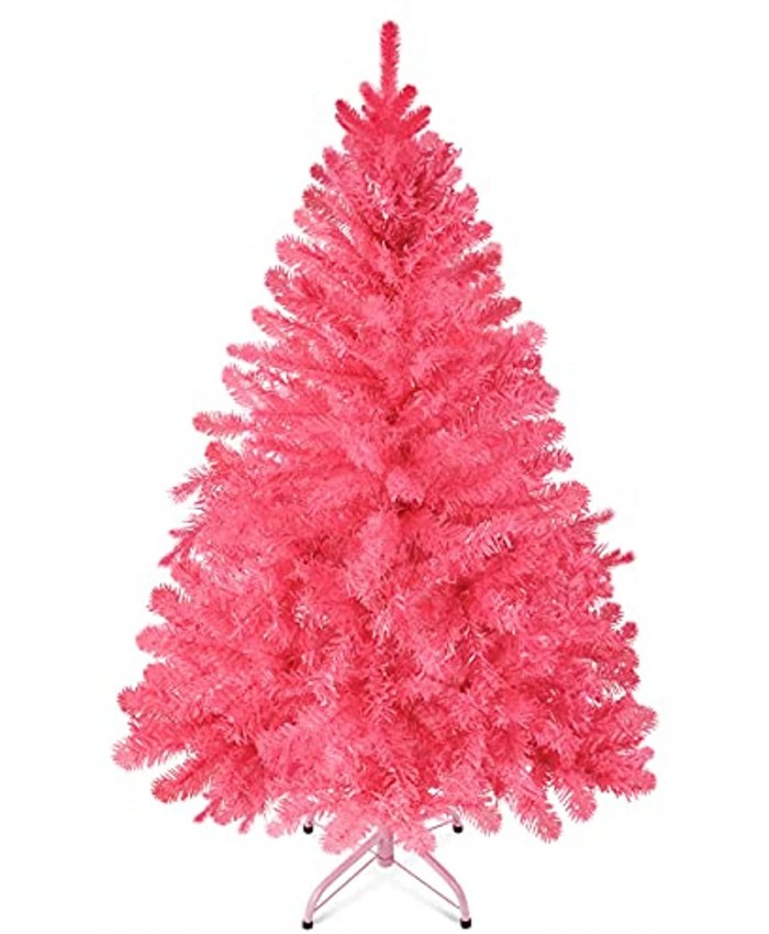 Prextex 4 Feet Pink Christmas Tree 320 Tips Premium Hinged Artificial Canadian Fir Full Bodied Pink Christmas Tree Lightweight and Easy to Assemble with Christmas Tree Metal Stand