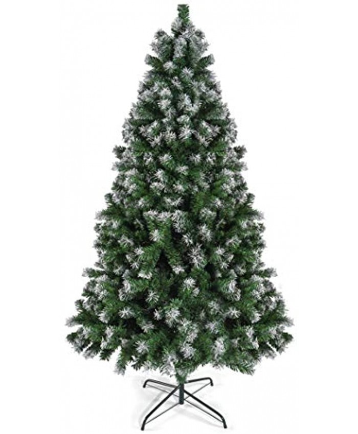 Prextex 6 Feet Premium Artificial Spruce Hinged Christmas Tree with 1200 Snow White Tips Lightweight and Easy to Assemble with Christmas Tree Metal Stand