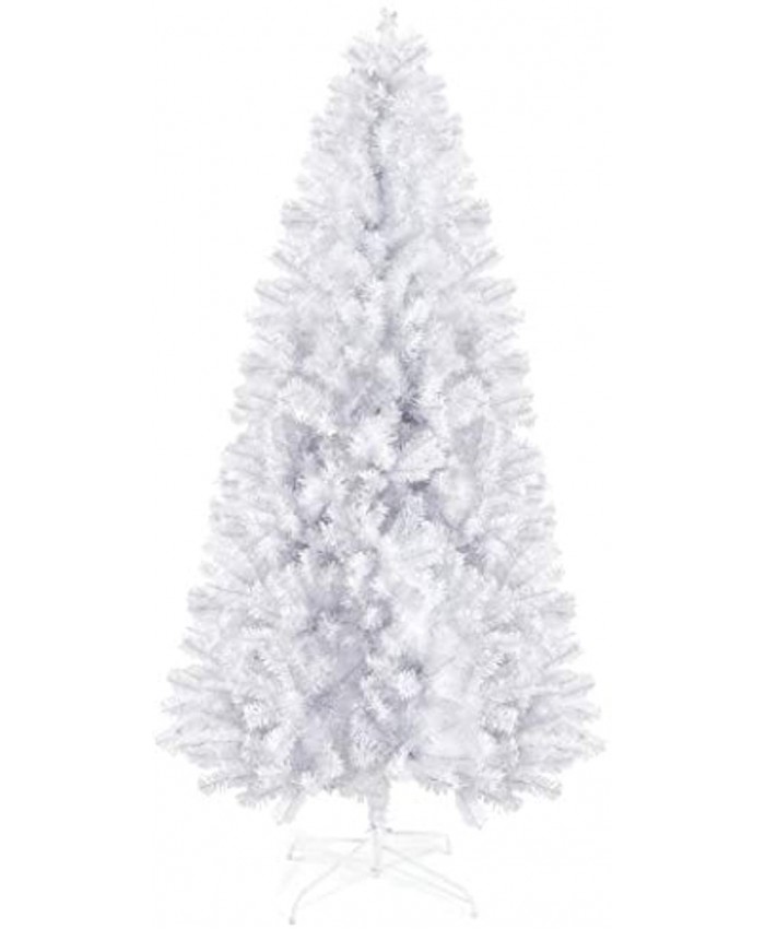 Prextex 6ft White Christmas Tree 1200 Tips Premium Hinged Artificial Spruce Snowy Solid White Christmas Tree Lightweight and Easy to Assemble with Christmas Tree Metal Stand