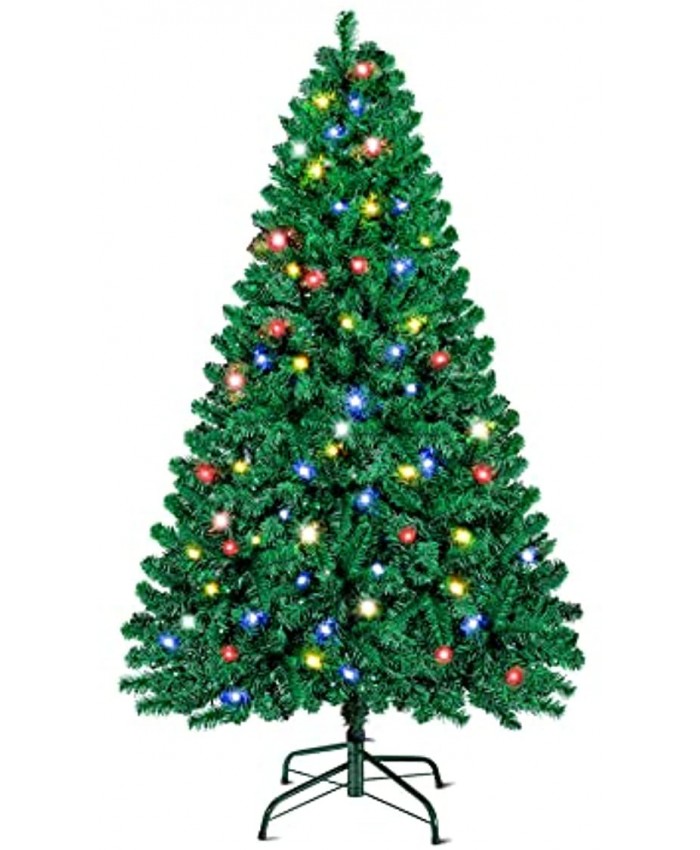 SHareconn 6.5ft Prelit Premium Artificial Hinged Christmas Tree with 330 Warm White & Multi-Color Lights 1018 Branch Tips and Foldable Metal Stand Perfect Choice for Xmas Decoration