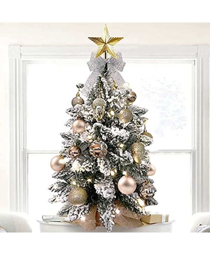 SwizioCo Mini Christmas Tree for Table Top 20in Flocked Tabletop Small Arbol De Navidad Artificial Gold Christmas Tree White Snow Xmas Tree for Office Home Cafe