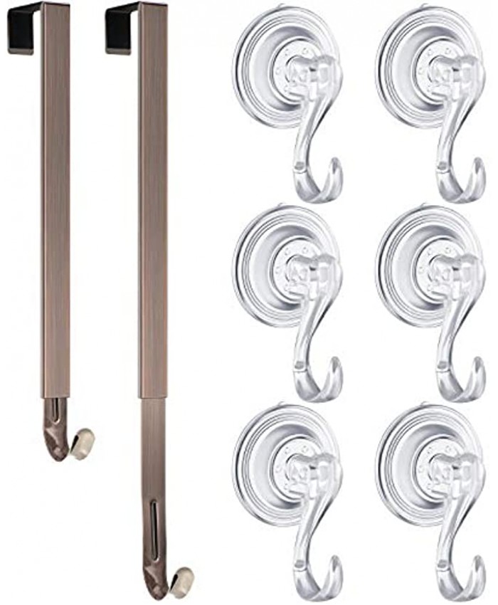 2 Pieces 15-25.6 Inch Metal Wreath Hangers Adjustable Front Door Hangers Wreath Hook Holders and 6 Pieces Suction Cup Hooks for Christmas Party Festival Decorations Bronze