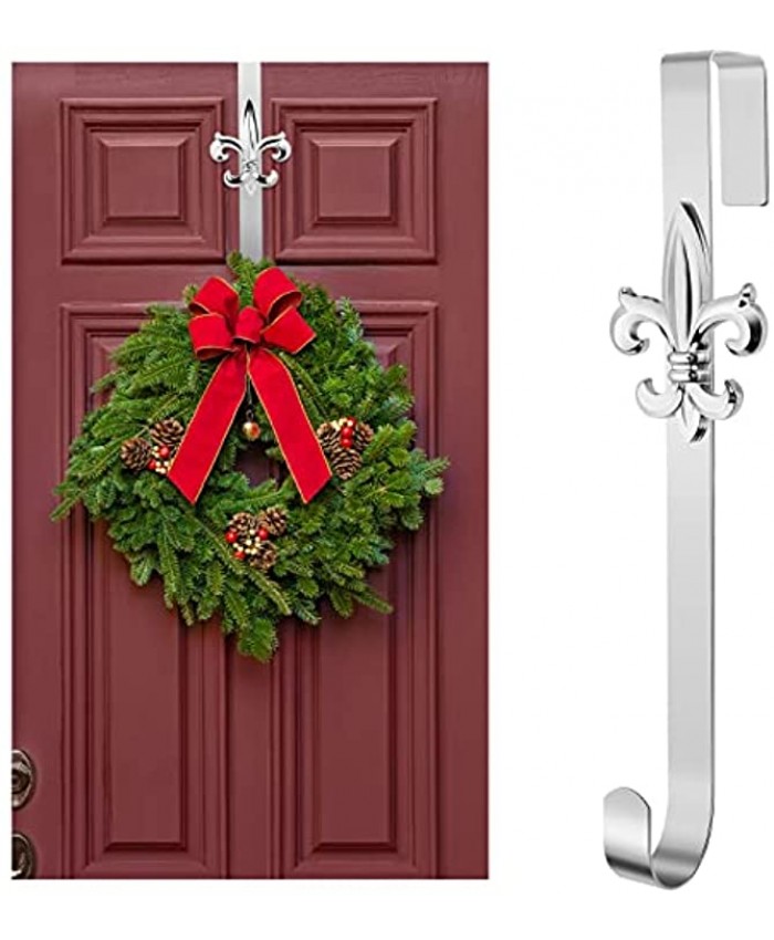 Fovths Christmas Metal Wreath Hanger 14.5 Inches Wreath Hook with Fleur dis lis Interchangeable Icons Over The Door Metal Wreath Hook Heavy Duty Wreath Hanger for Front Door Wreath Christmas Decor
