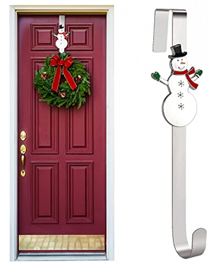 Fovths Christmas Wreath Hanger 14.5 Inches Door Hanger Hook with Snowman Interchangeable Icons Stainless Heavy Duty Wreath Holder Metal Wreath Hook for Christmas Decoration Silver