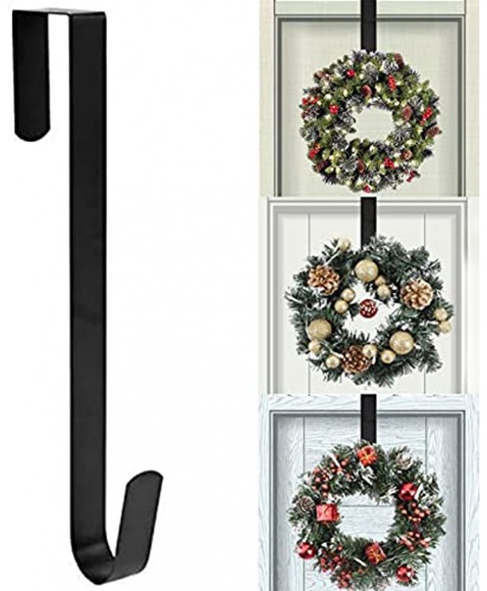 KEUNGSHEK 15" Wreath Hanger for Front Door Christmas Decoration Metal Over The Door Single Hook Large Wreath Metal Hook for Christmas Wreath Over The Door Hange Black,15"