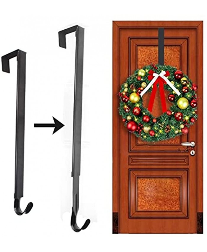 Wreath Hanger Fall Wreath Hanger for Front Door Decor Adjustable Wreath Hanger from 15 to 25 Inches Heavy Duty with 20LB Wreath Hook Holder for Halloween Christmas Easter Wreaths Decorations（Black）