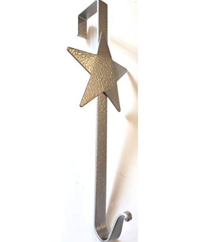 Wrought Iron Star Wreath Hanger Powder Coated Silver Finish Hand Made by Amish