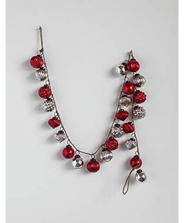 Creative Co-Op Red & Silver Embossed Mercury Glass Ornamental Garland Red & sliver