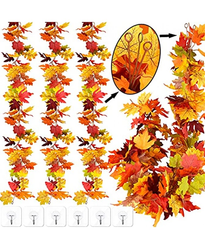 ElaDeco 3 Pack Fall Maple Leaf Garland Artificial Autumn Foliage Hanging Vines Thanksgiving Decoration for Home Fireplace Wedding Party Christmas