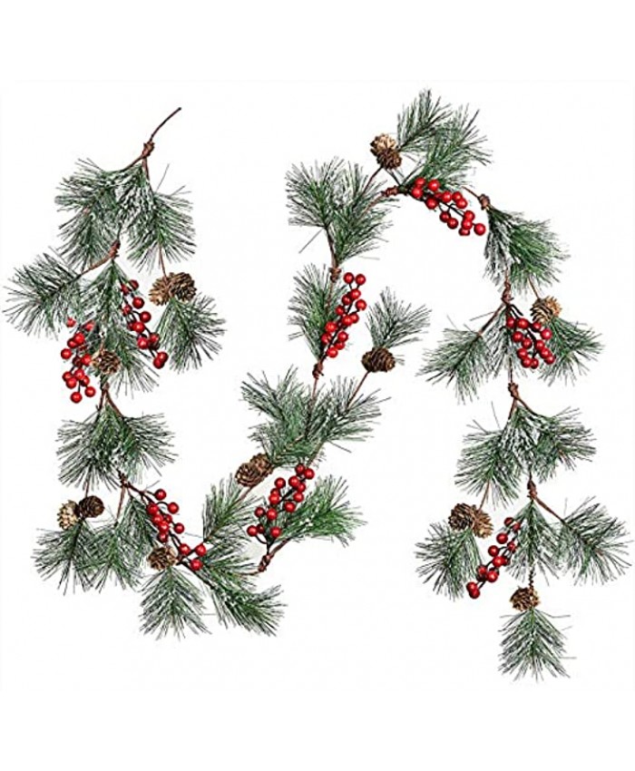 Lvydec Christmas Pine Garland Decoration 6ft Greenery Christmas Garland with Red Berry Pine Cones and Pine Needles for Holiday Mantel Fireplace Table Centerpiece