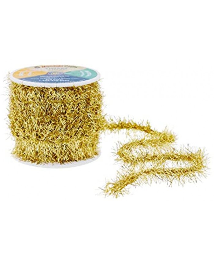 Mandala Crafts Tinsel Garland Décor – Thin Tinsel Ribbon Metallic Mini Garland with Wire for Christmas Tree Decoration Wedding Birthday Party Supplies Gold 0.75 Inch 10 Yards